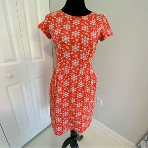 Boden 4P short sleeve knee length dress 2 Pockets cotton orange blue floral